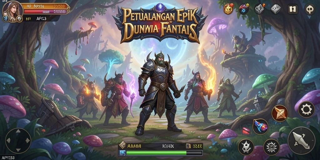 Screenshot menunjukkan pemain menjelajahi hutan fantasi dalam API33.