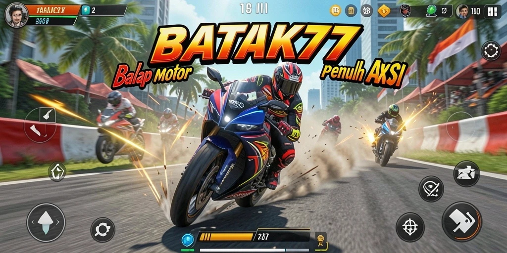Screenshot utama BATIK77 menampilkan aksi balap motor yang cepat dan mendebarkan.