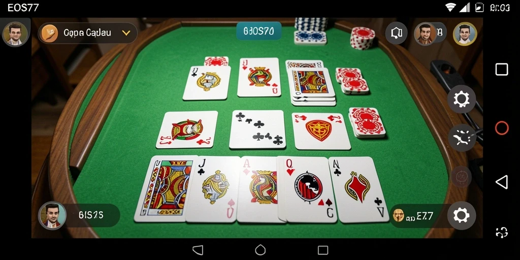 Tampilan gameplay seru dari EOS77 yang menampilkan permainan Gaple.