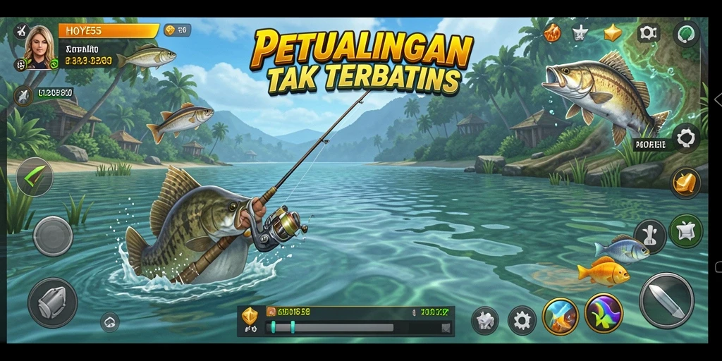 Gameplay HOYE55 yang seru dengan ikan yang beragam dan lokasi memancing.