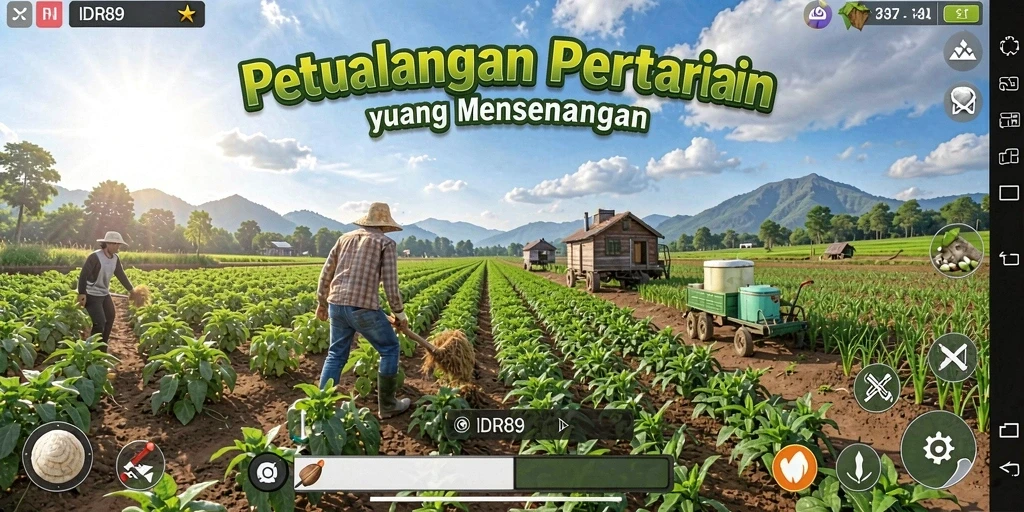 Tangkapan layar gameplay IDR89 menunjukkan aktivitas pertanian yang seru.