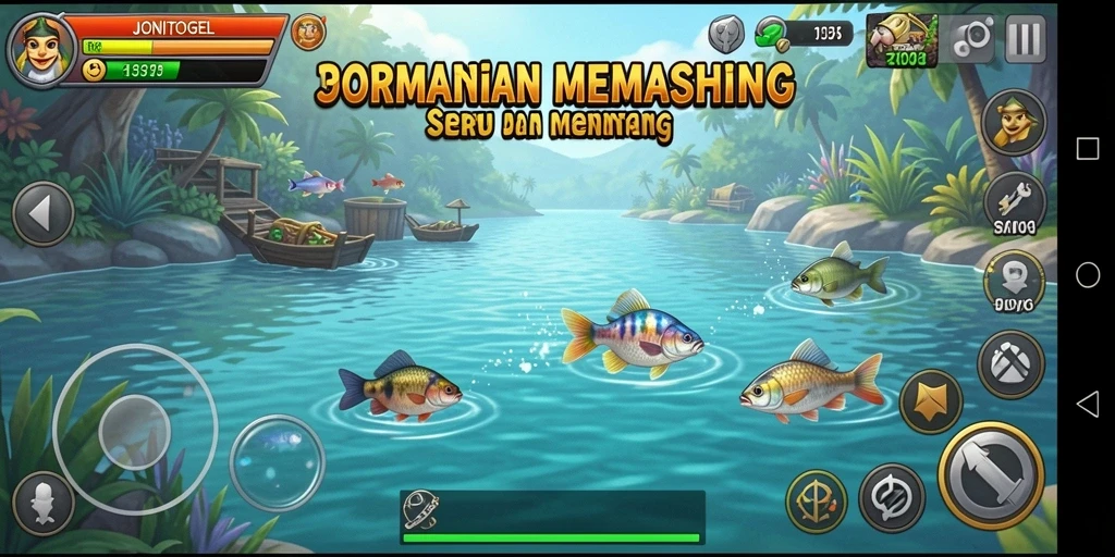 Screenshot gameplay JONITOGEL dengan aksi memancing yang seru.