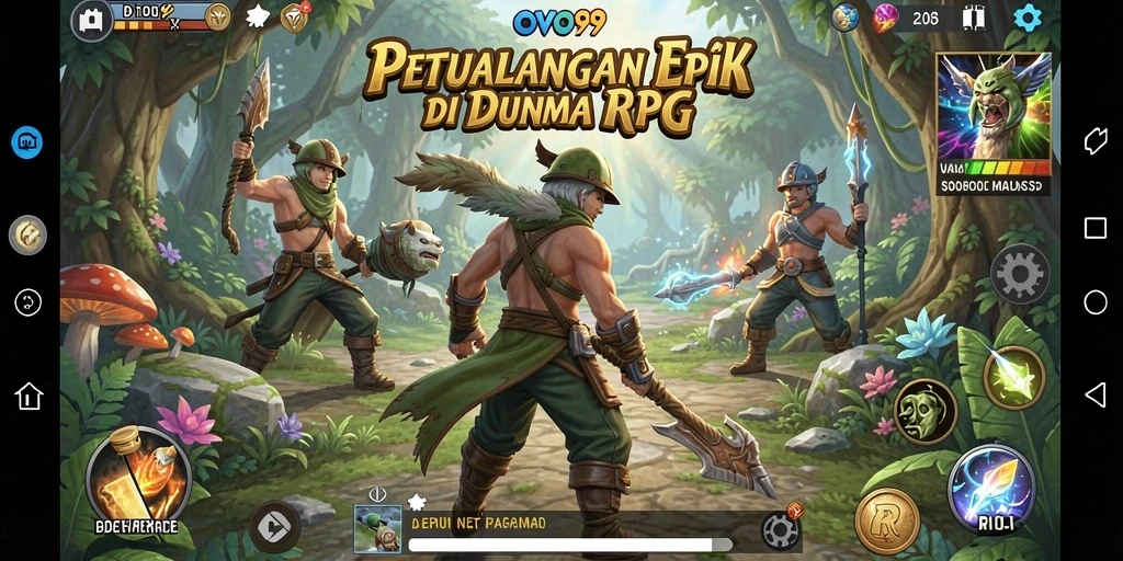 Gameplay OVO99 menunjukkan pertarungan epik dan eksplorasi yang seru.
