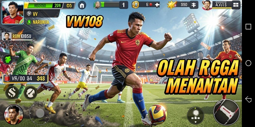 Screenshot VW108 menampilkan aksi seru dalam pertandingan olahraga.